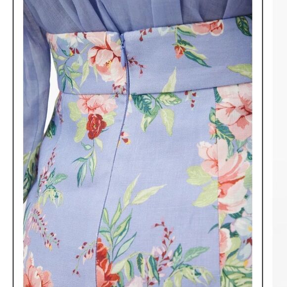 Zimmermann Blue Bellitude Flip Linen Floral Fluted Spring Peplum Mini Skirt - Picture 6 of 16